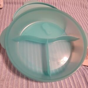 Tupperware Crystal Wave Divided Dish Aqua Color
